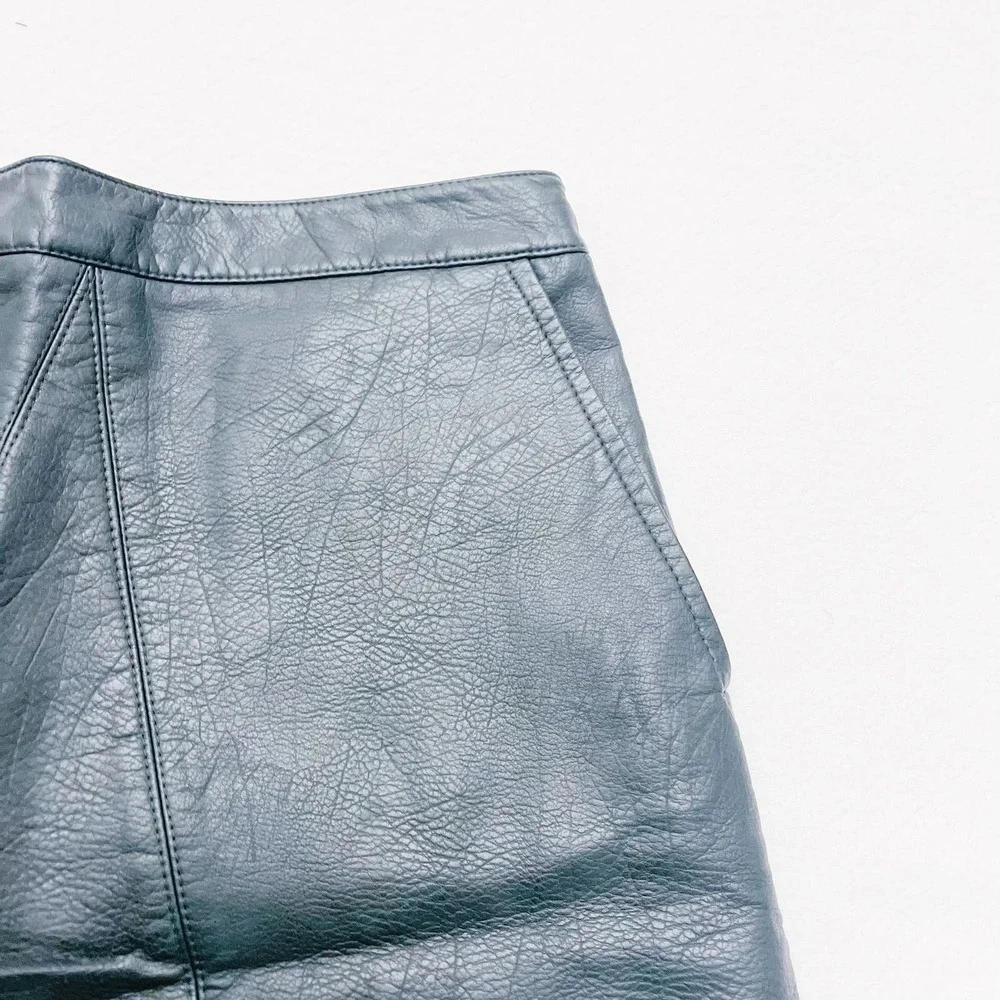Zara A Line Short Faux Leather Skirt Dk Green SZ XS